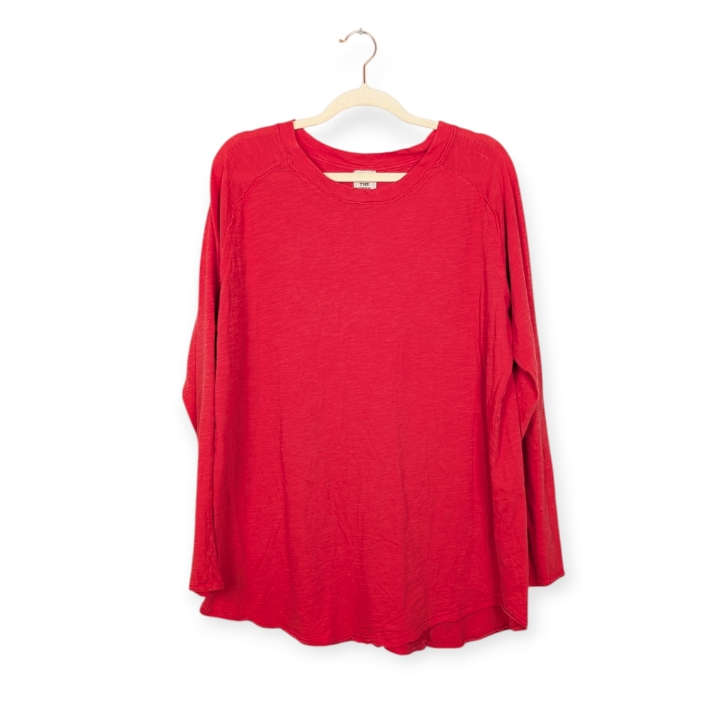 Free People We The Free Fiery Red Long Sleeve Oversized Casual Tee Size M